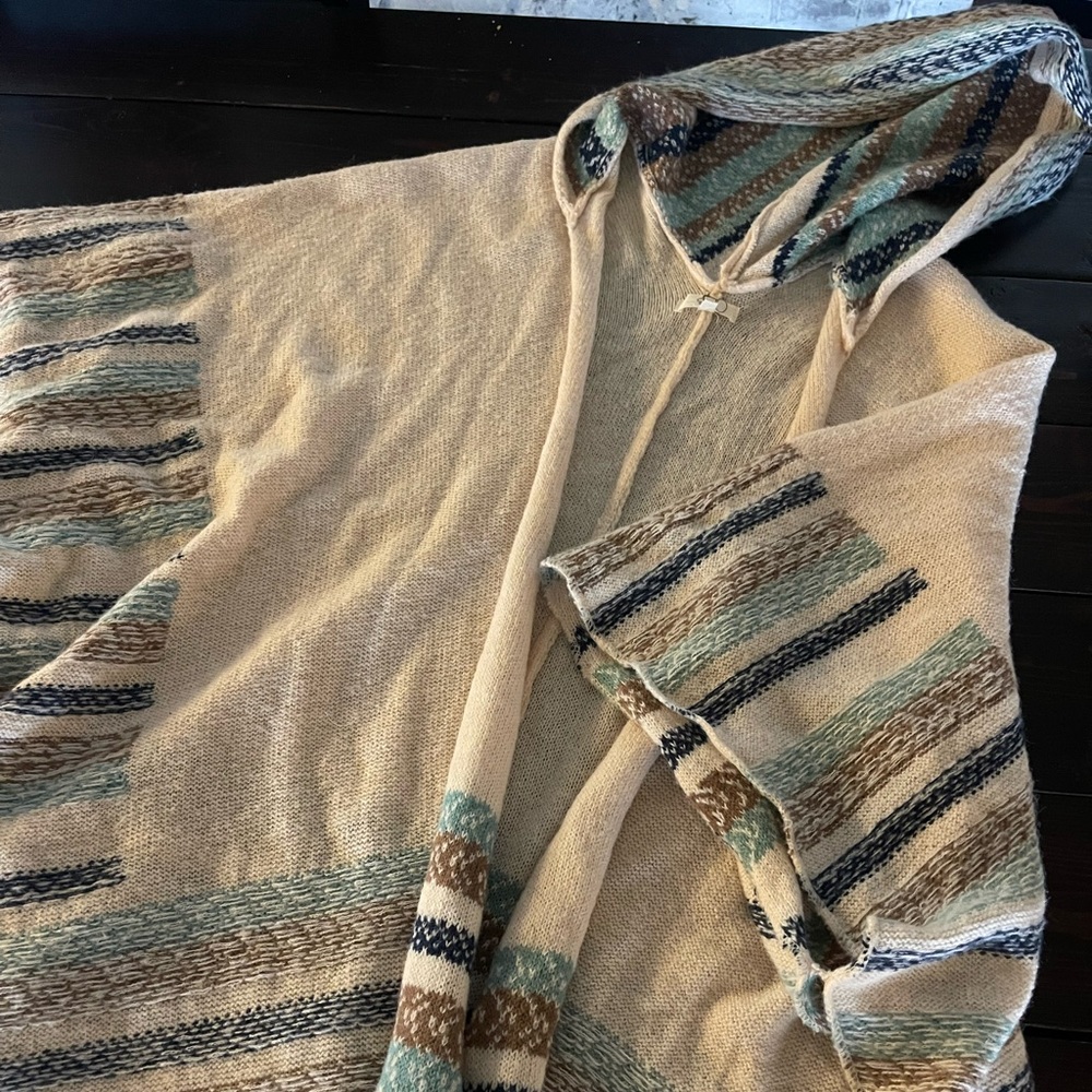 Easel Bohemian fringed and hooded poncho